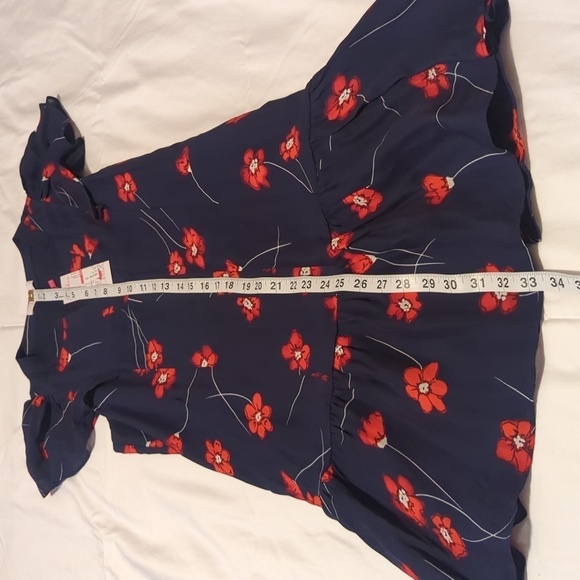 Parker Womens Silk Violet Dress XS Red White Blue Floral Flutter Sleeve Shift - Picture 6 of 9